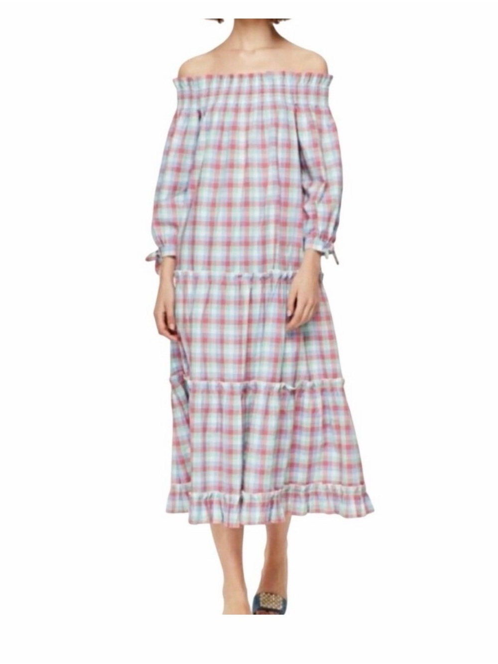Kate Spade Pastel Plaid Off-Shoulder Dress in Pink, Blue & Mint